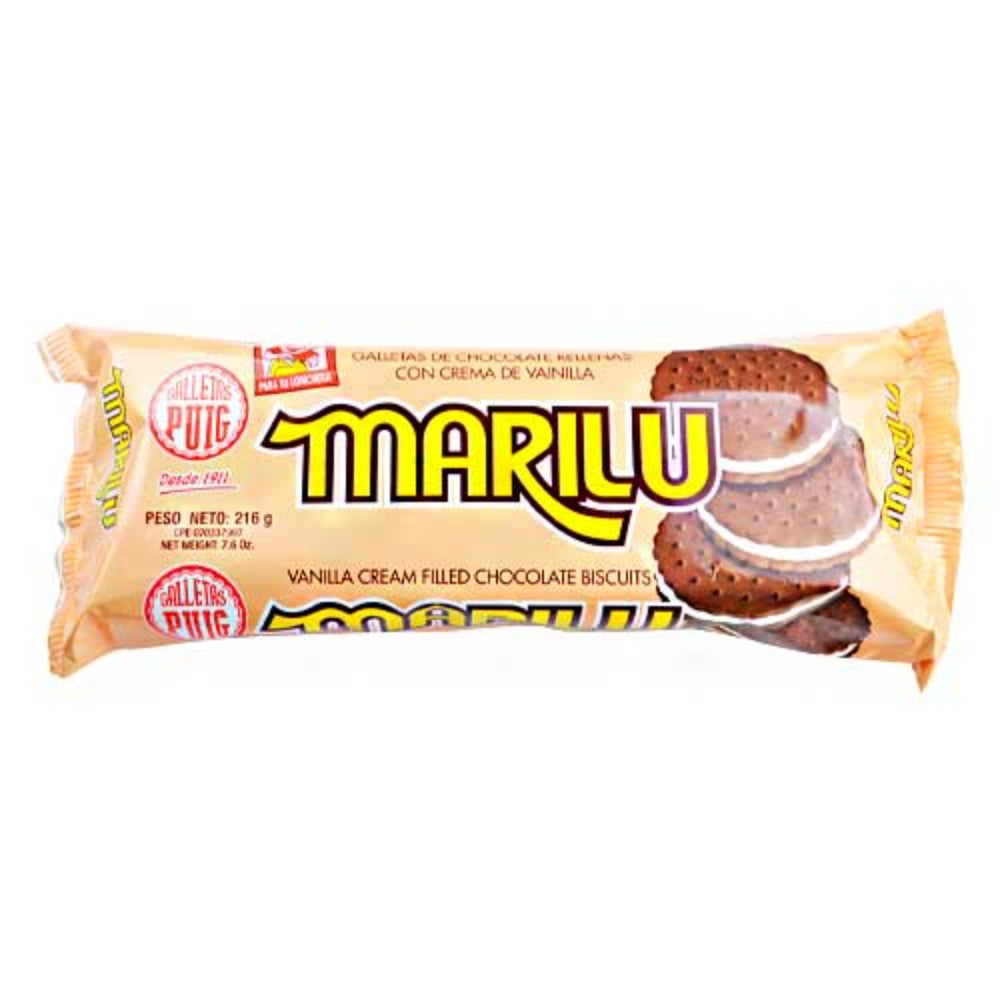 Galletas Marilu Puig de Chocolate Rellenas Con Crema Vainilla 6 Paquetes Individuales 216g