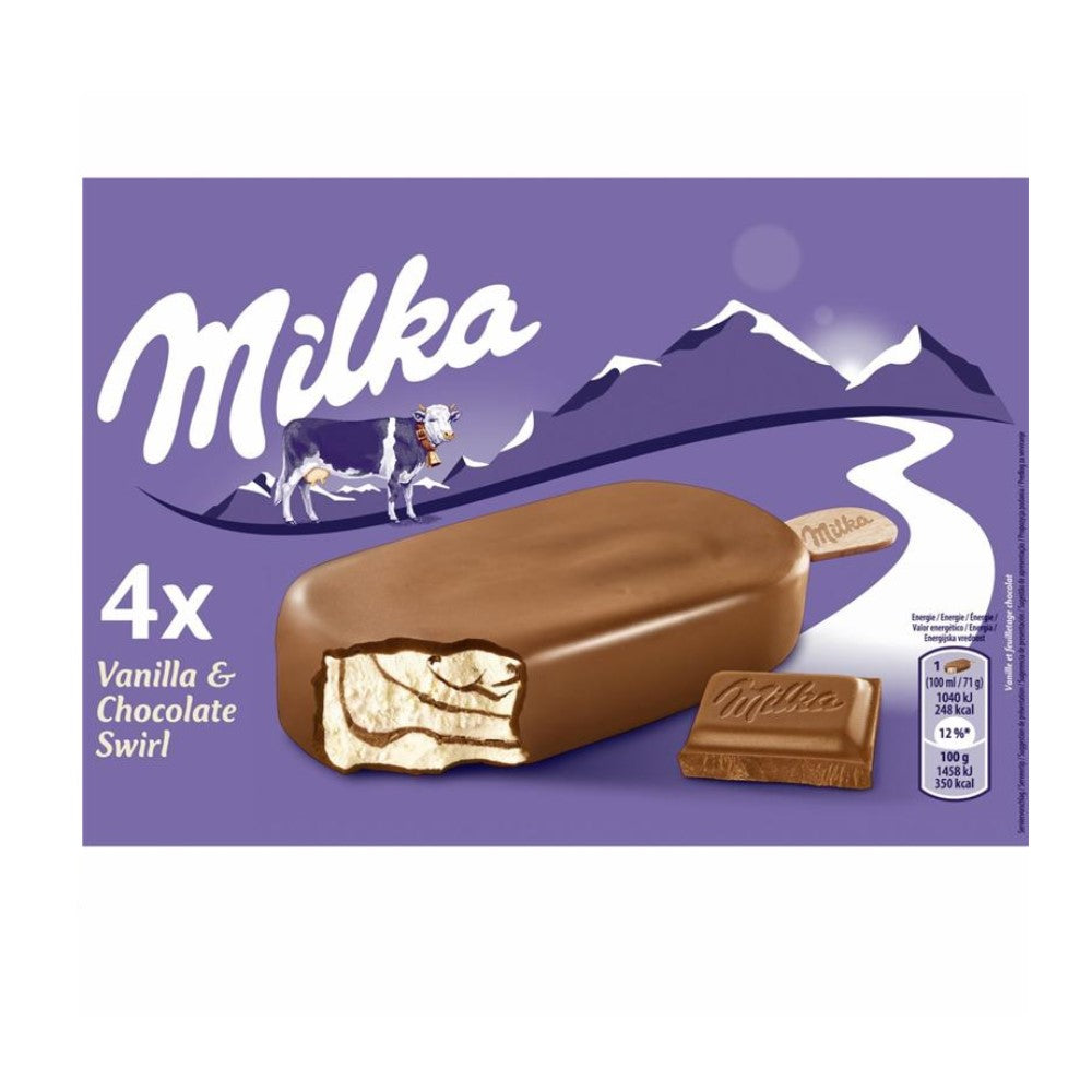 Helados Milka 4 Und Vanilla y Chocolate Swirl 4x 100g