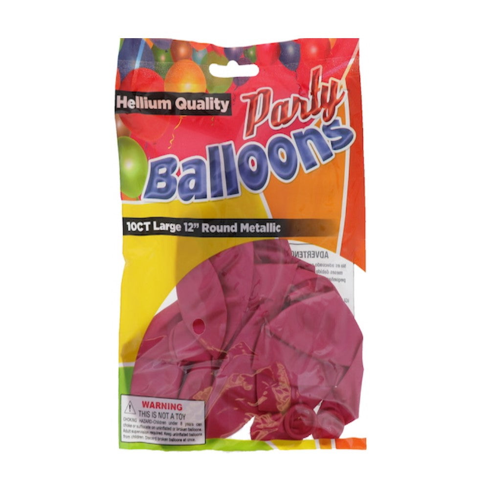 Globos Party Balloons 10 Und Hellium Quality 12" Round Metallic Magenta