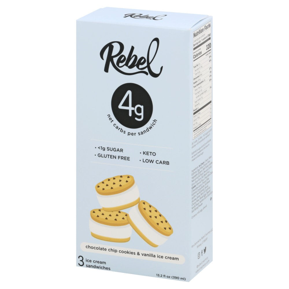 Helado Rebel Gluten Free Sandwiches Chocolate Chip Cookies & Vanilla K