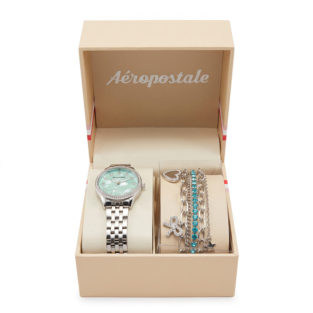 Aeropostale Set De Reloj y Pulseras Silver And Blue