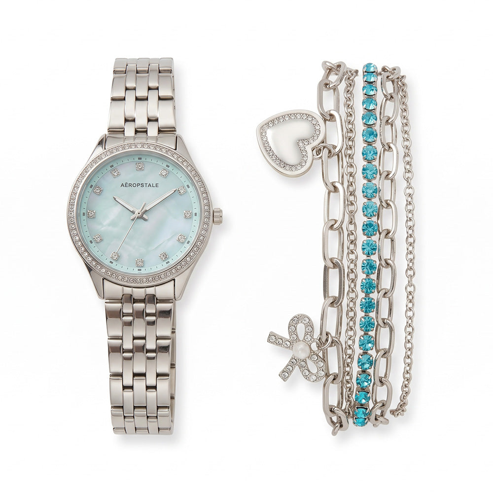 Aeropostale Set De Reloj y Pulseras Silver And Blue