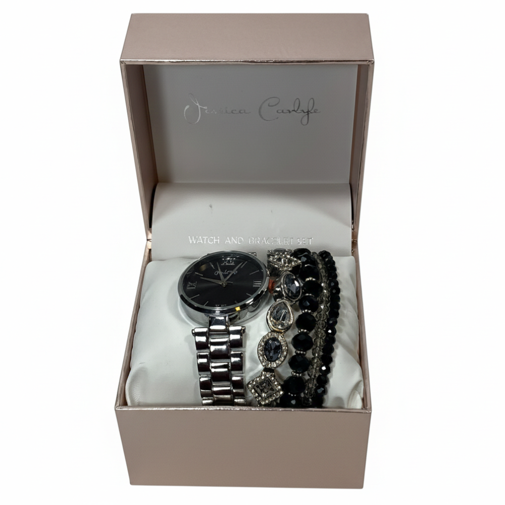 Jessica Carlyle Set De Reloj y Pulseras Silver Black