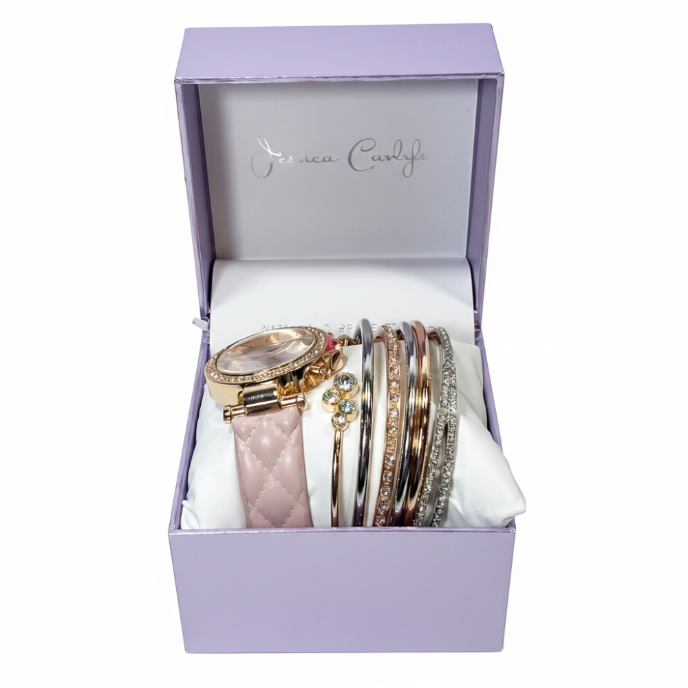 Jessica Carlyle Set De Reloj y Pulseras Gold Pink