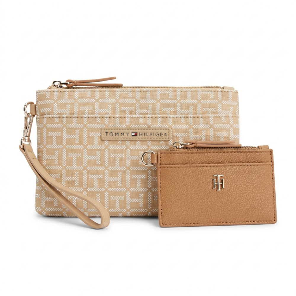 Tommy Hilfiger Cartera Muñequera Beige Monogram Wristlet