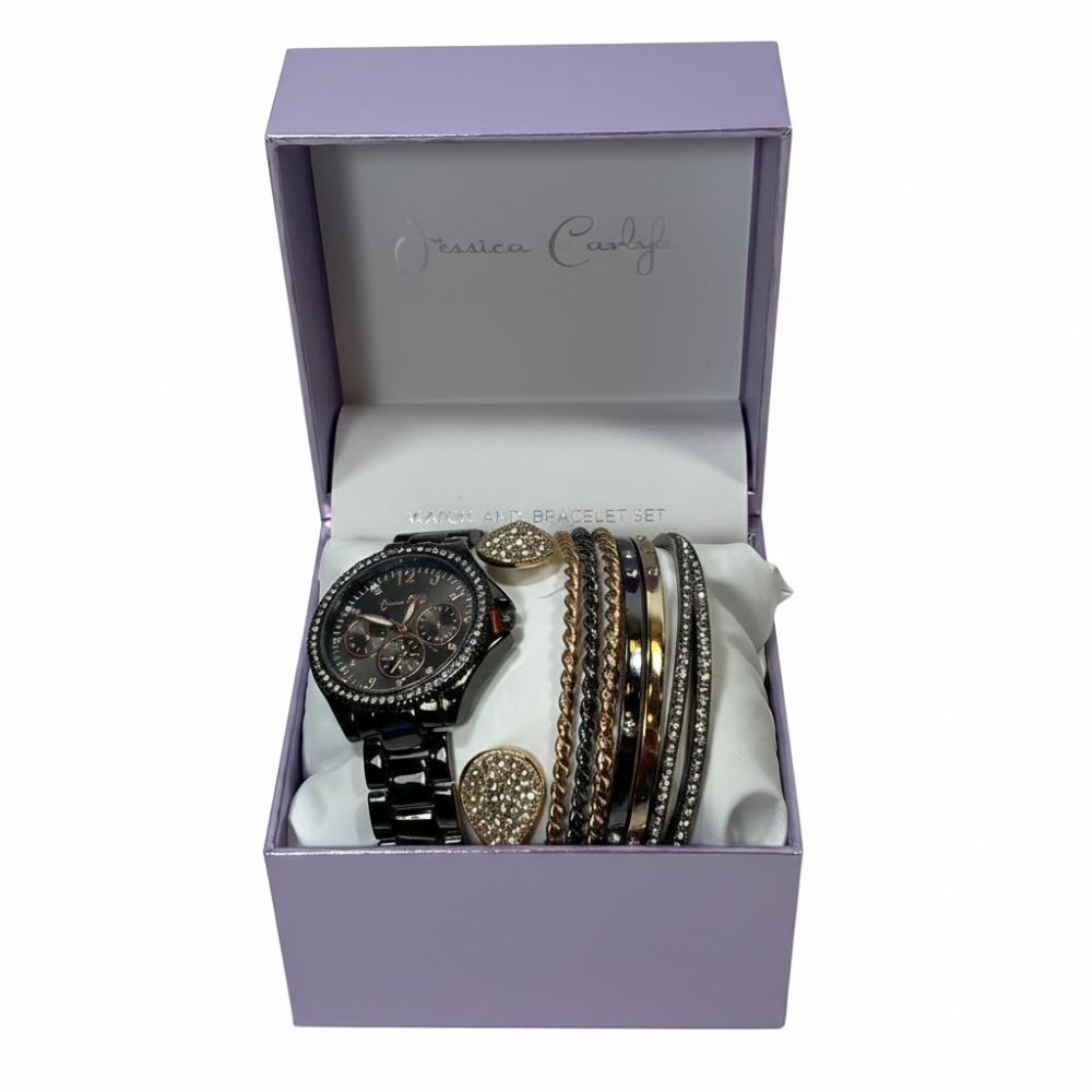 Jessica Carlyle Set De Reloj y Pulseras Black Gold