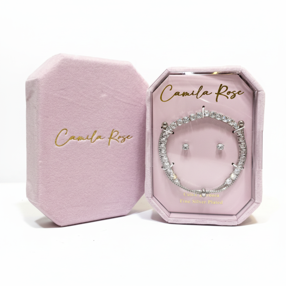Camila Rose Set De Pulsera y Zarcillos Fine Silver Plated Cubic Zirconia