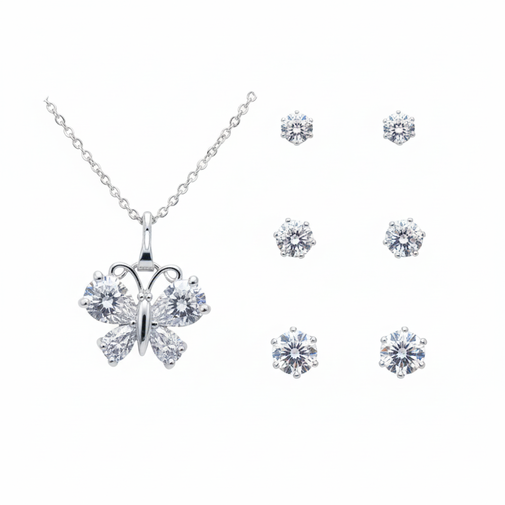 Danecraft Set De Collar Mariposa Y Zarcillos Cubic Zirconia