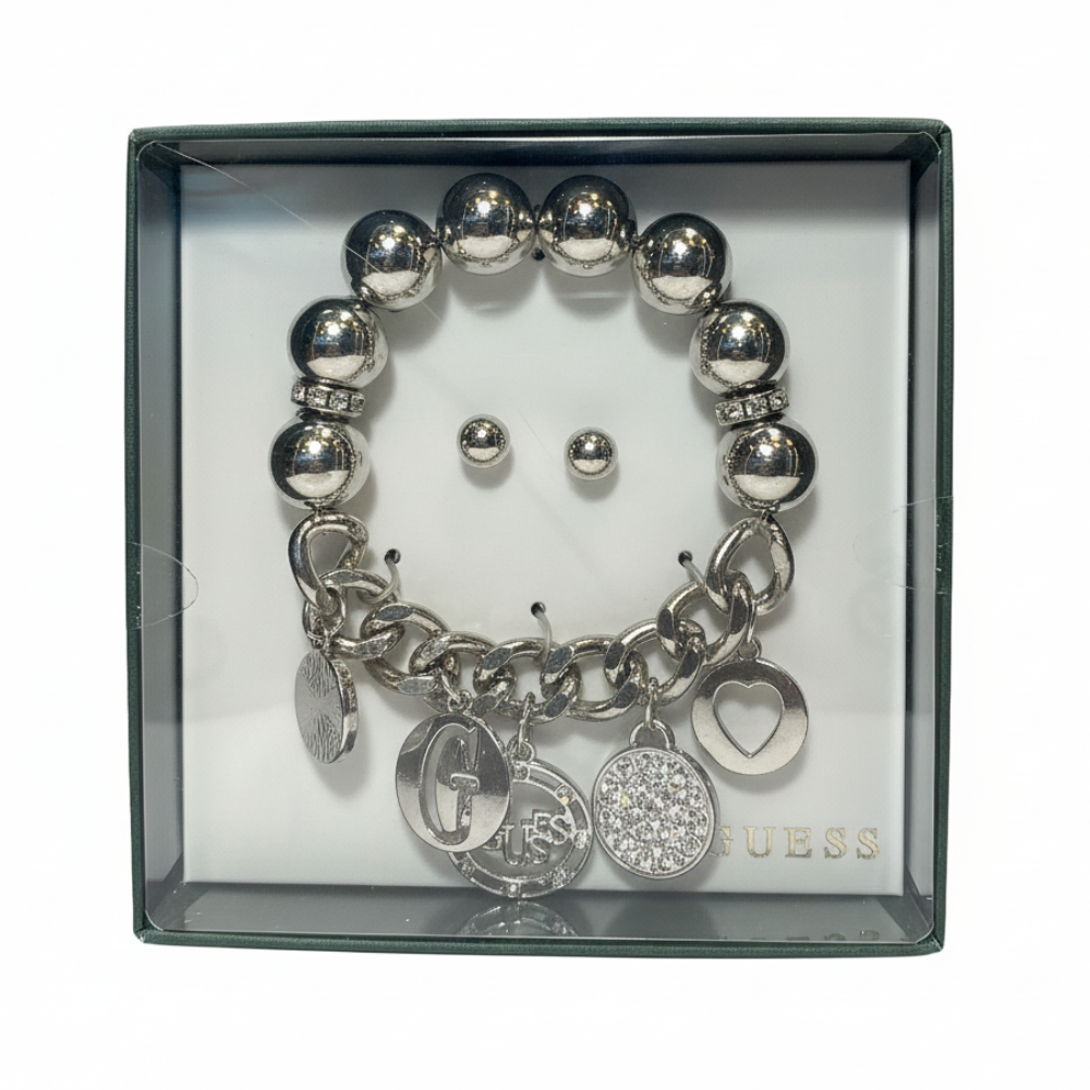 Guess Set De Pulsera Y Zarcillos Plated Logo