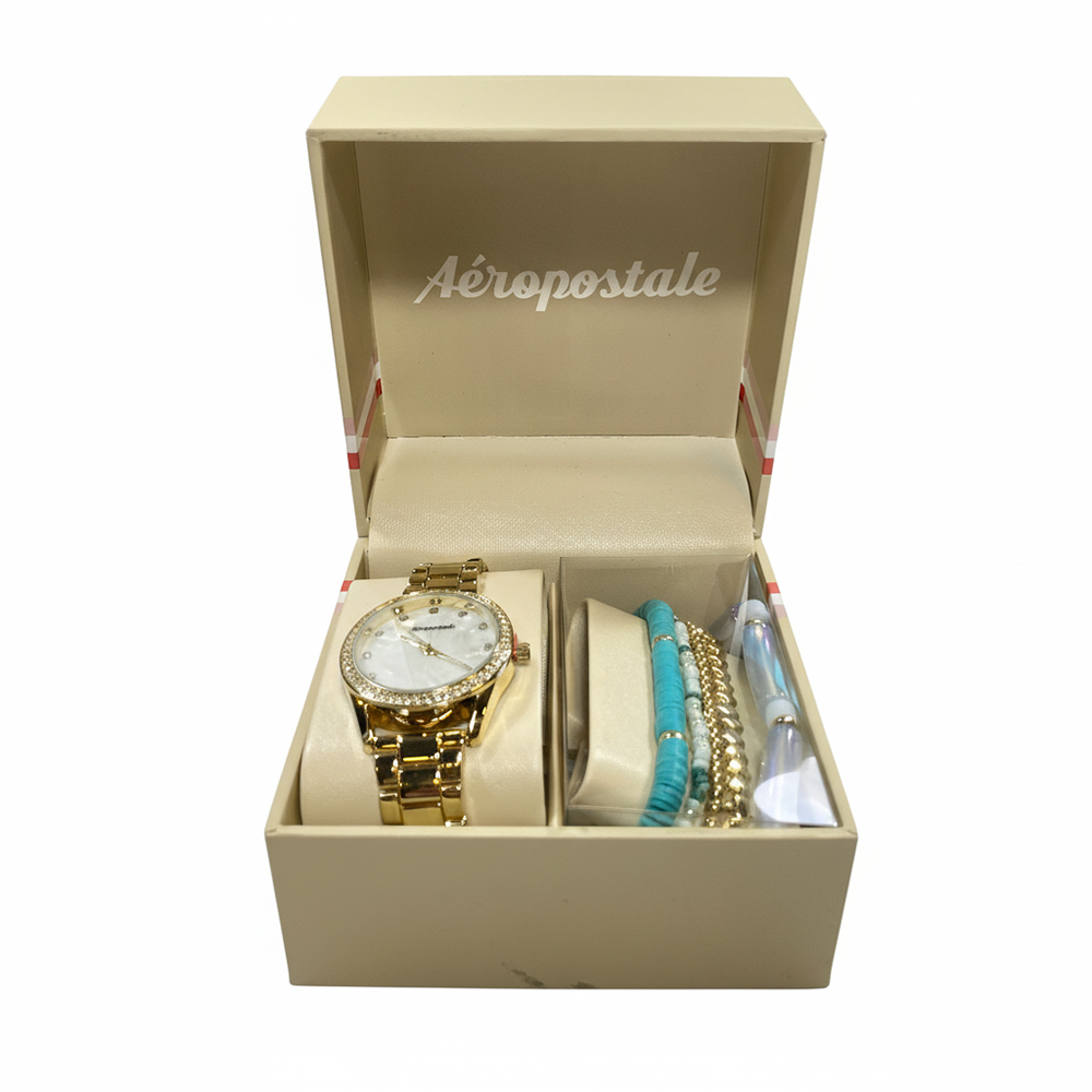 Aeropostale Set De Reloj y Pulseras Golden Blue