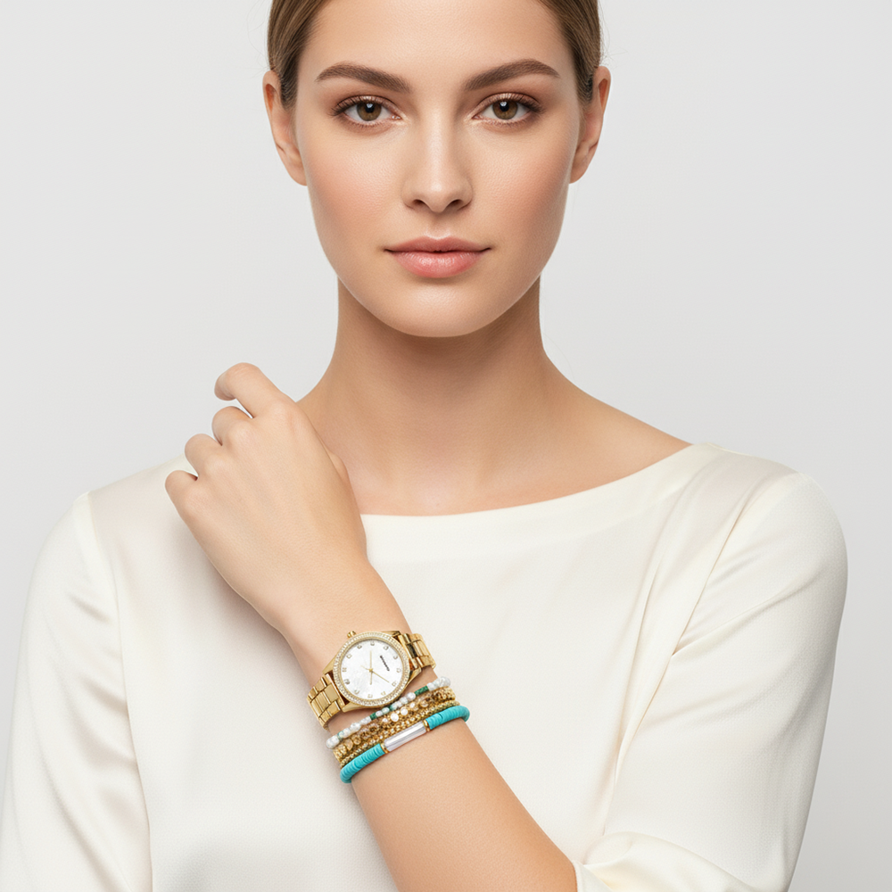Aeropostale Set De Reloj y Pulseras Golden Blue