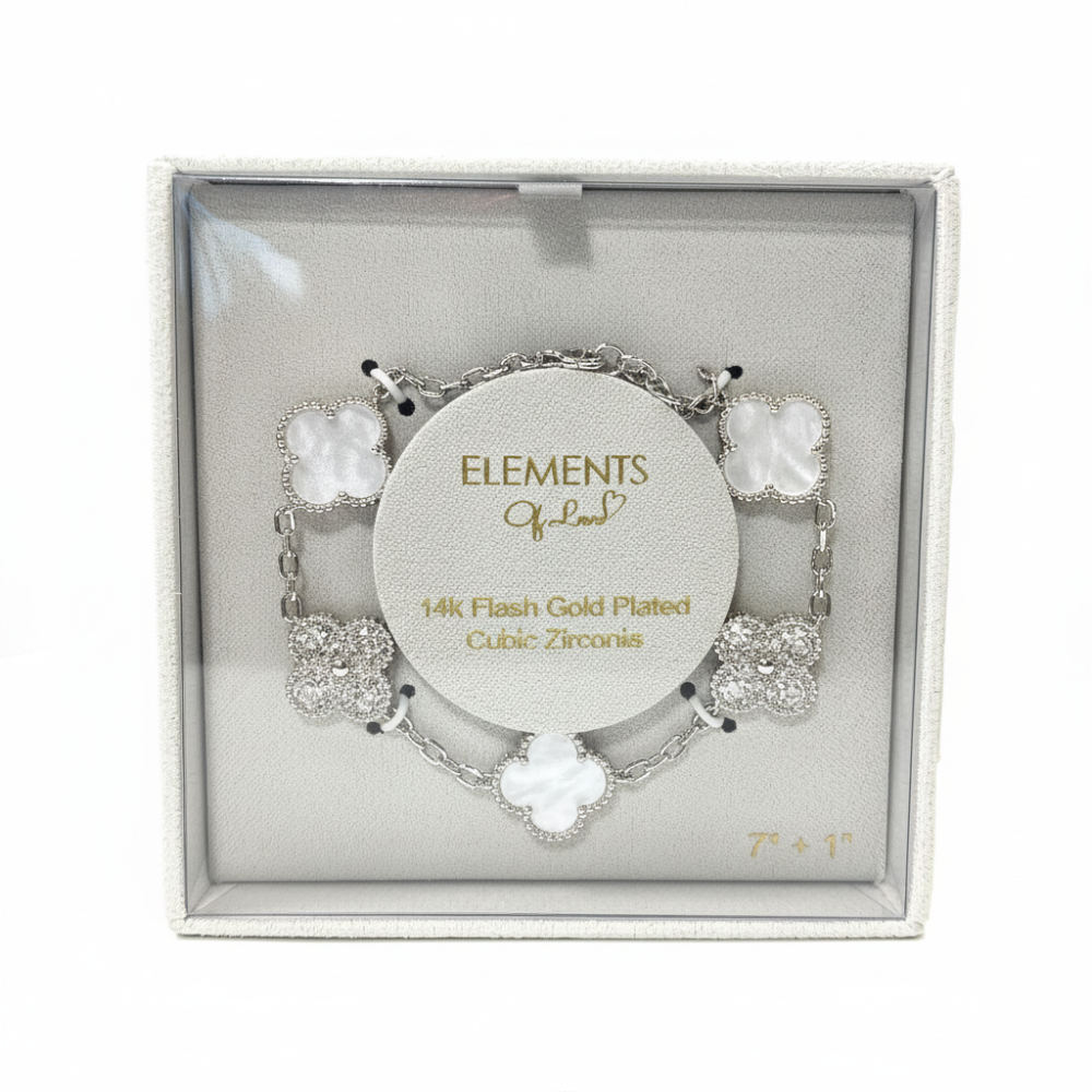 Element Of Love Pulsera De Trébol White & Silver