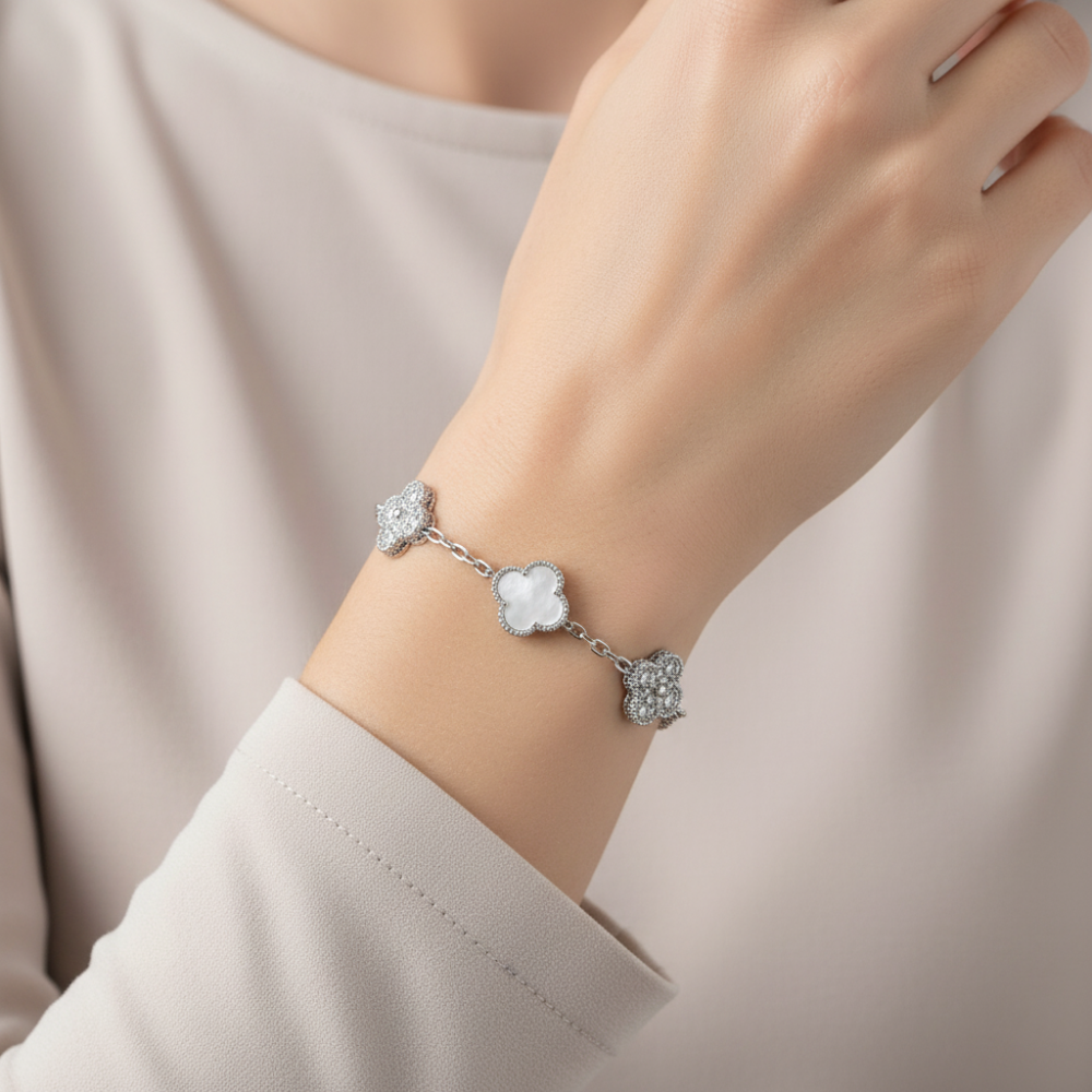 Element Of Love Pulsera De Trébol White & Silver