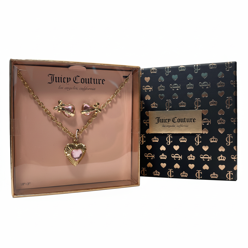 Juicy Couture Set Collar y Zarcillos Corazones