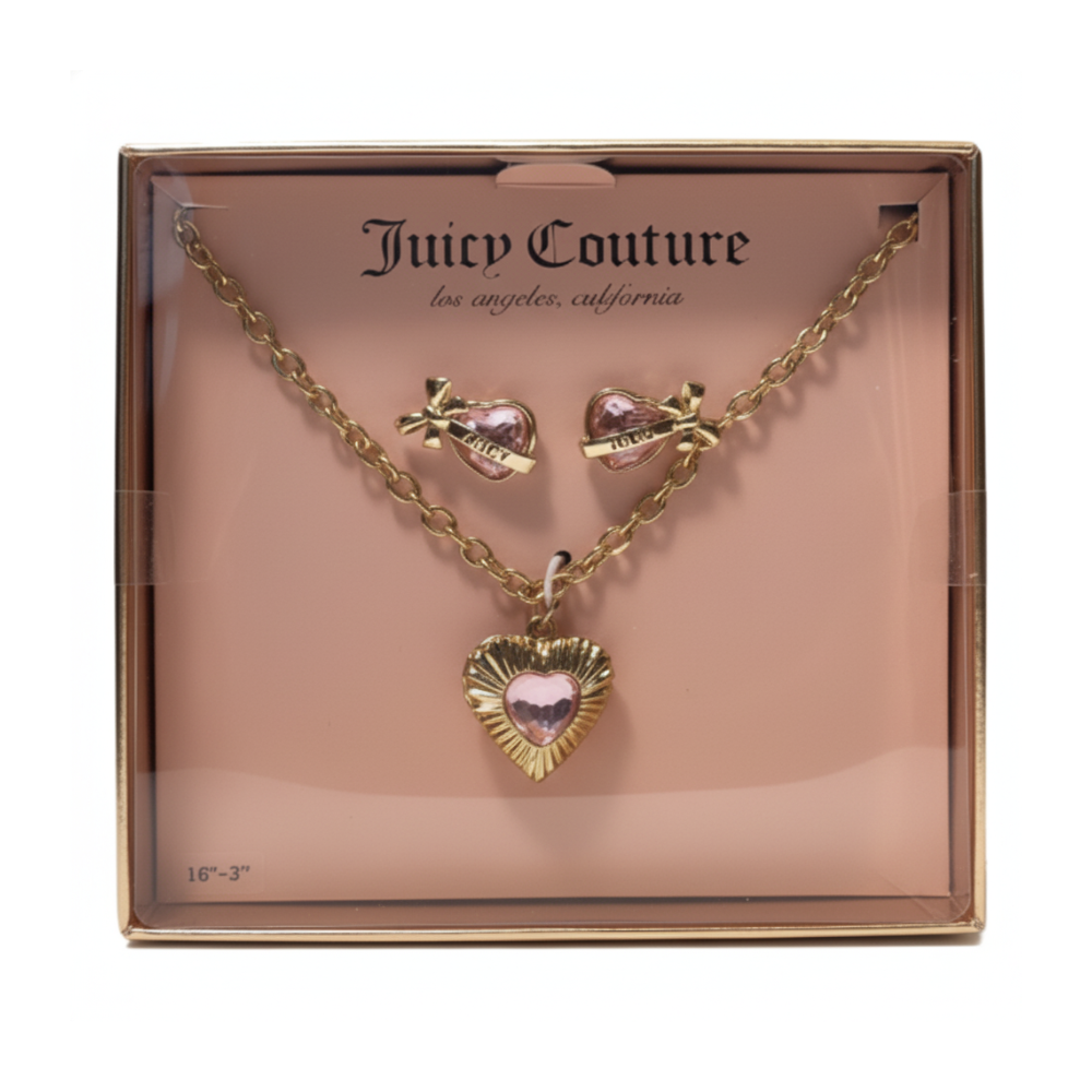 Juicy Couture Set Collar y Zarcillos Corazones