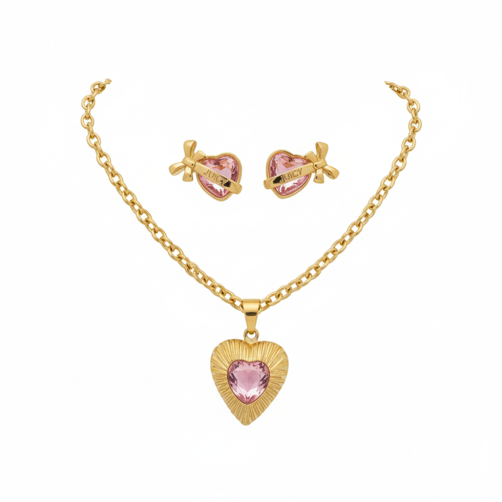Juicy Couture Set Collar y Zarcillos Corazones
