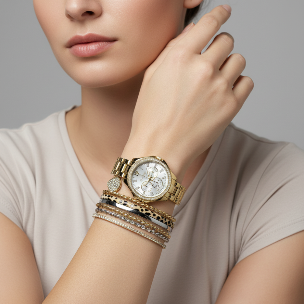 Jessica Carlyle Set De Reloj Y Pulseras Doradas y Plateadas