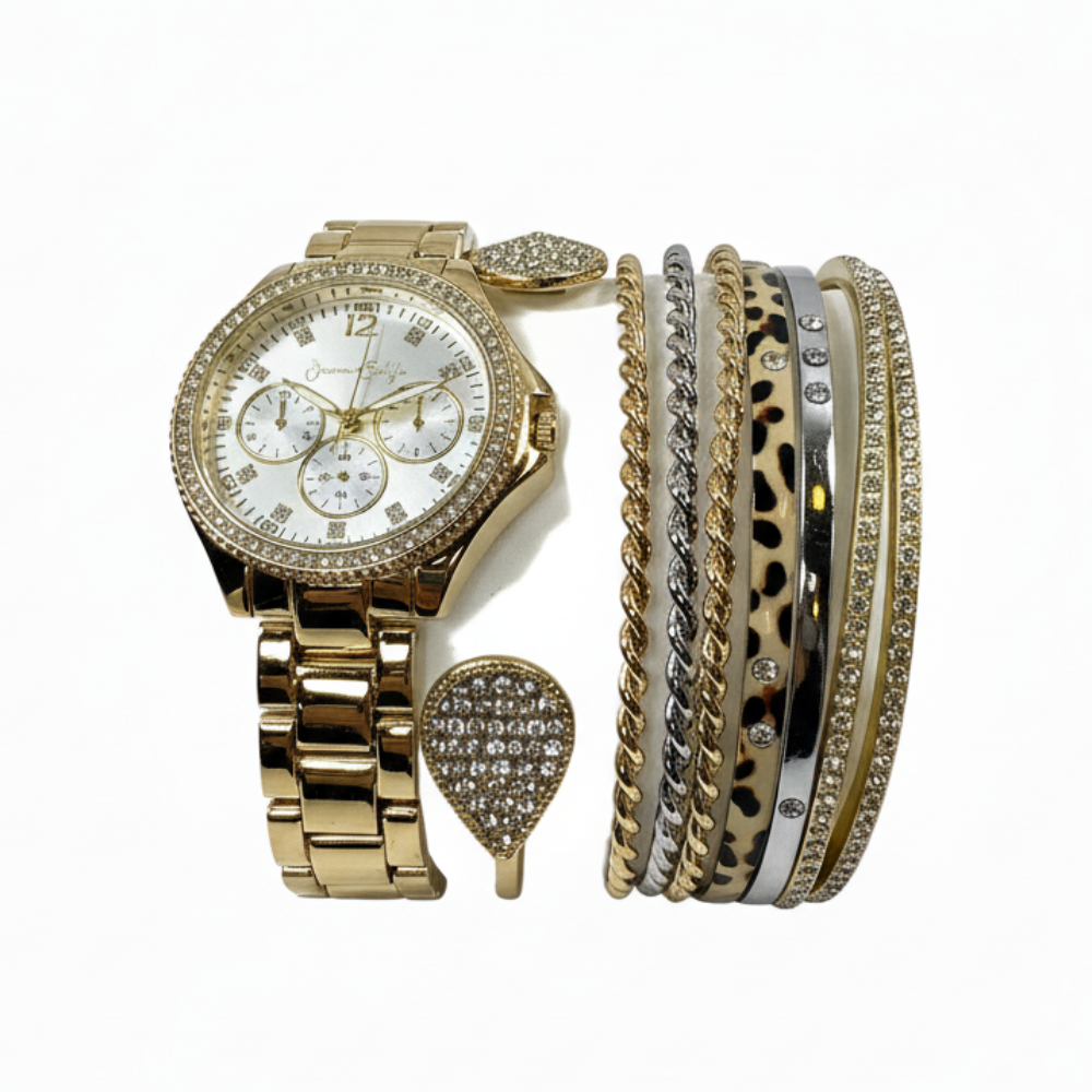 Jessica Carlyle Set De Reloj Y Pulseras Doradas y Plateadas