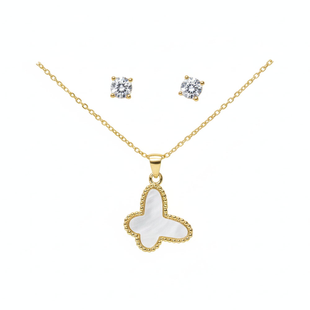 Parker & Grey Set De Collar Y Zarcillos Mariposa White & Gold