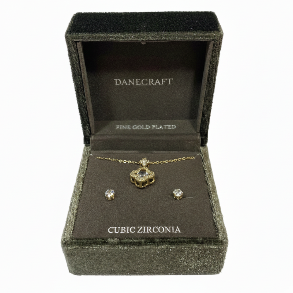 Danecraft Set De Collar Y Zarcillos Trebol Cubic Zirconia