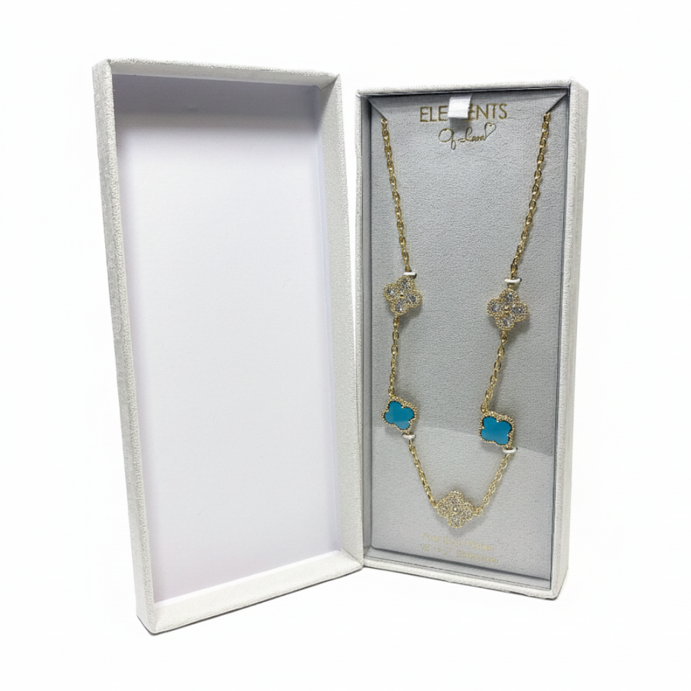 Element Of Love Collar Golden Trebol Turquesa & Zirconia