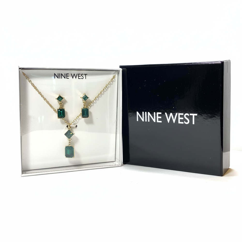 Nine West Set De Collar Y Zarcillos Dije Green