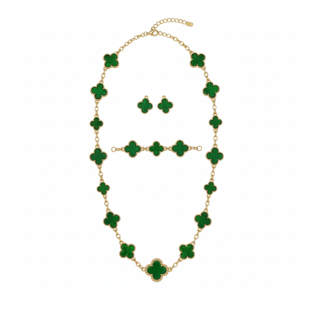 Nicole Miller Set De Collar Y Zarcillos Gold Trébol Green