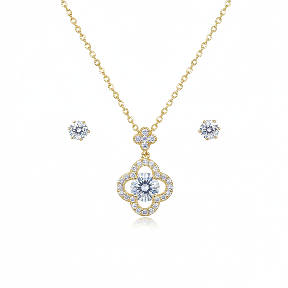 Danecraft Set De Collar Y Zarcillos Trebol Cubic Zirconia