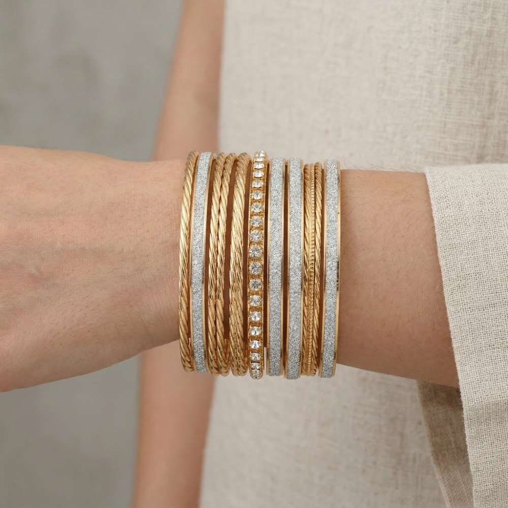 Nicole Miller Juego De Pulseras Golden & Silver