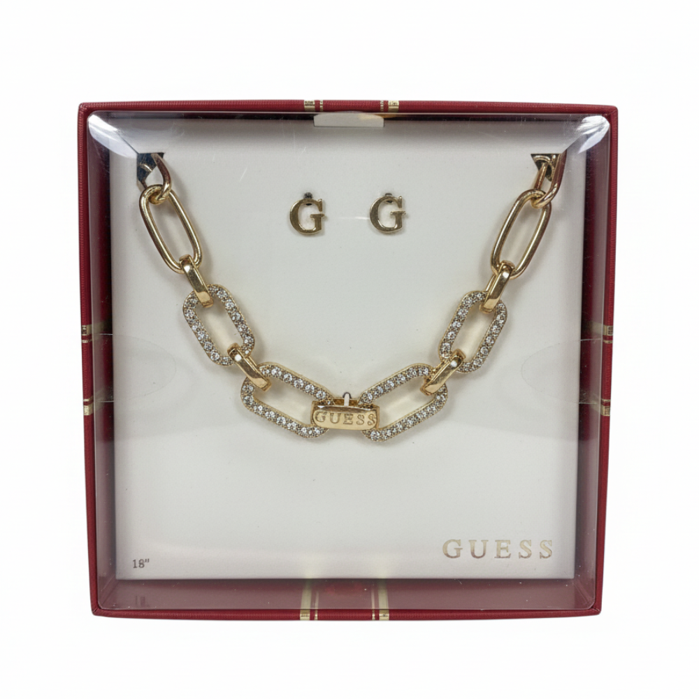Guess Set De Pulsera Y Zarcillos Chains Zirconia