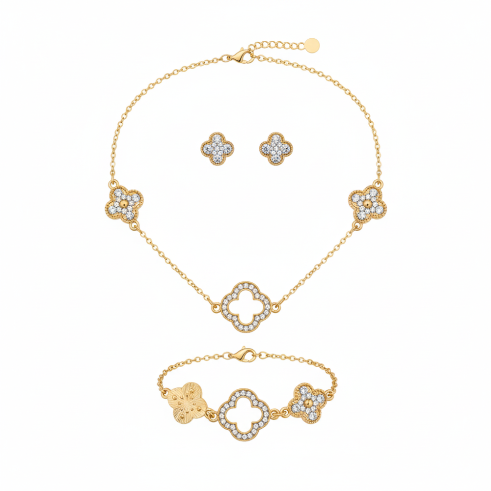Nicole Miller Set De Accesorios Golden Trébol Zirconia
