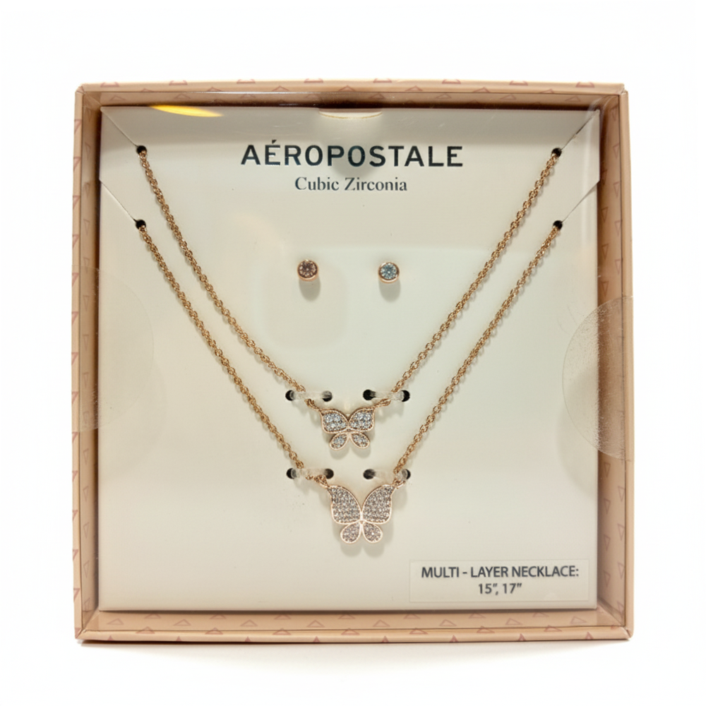 Aeropostale Set De Collar Doble de Mariposas Y Zarcillos de Punto