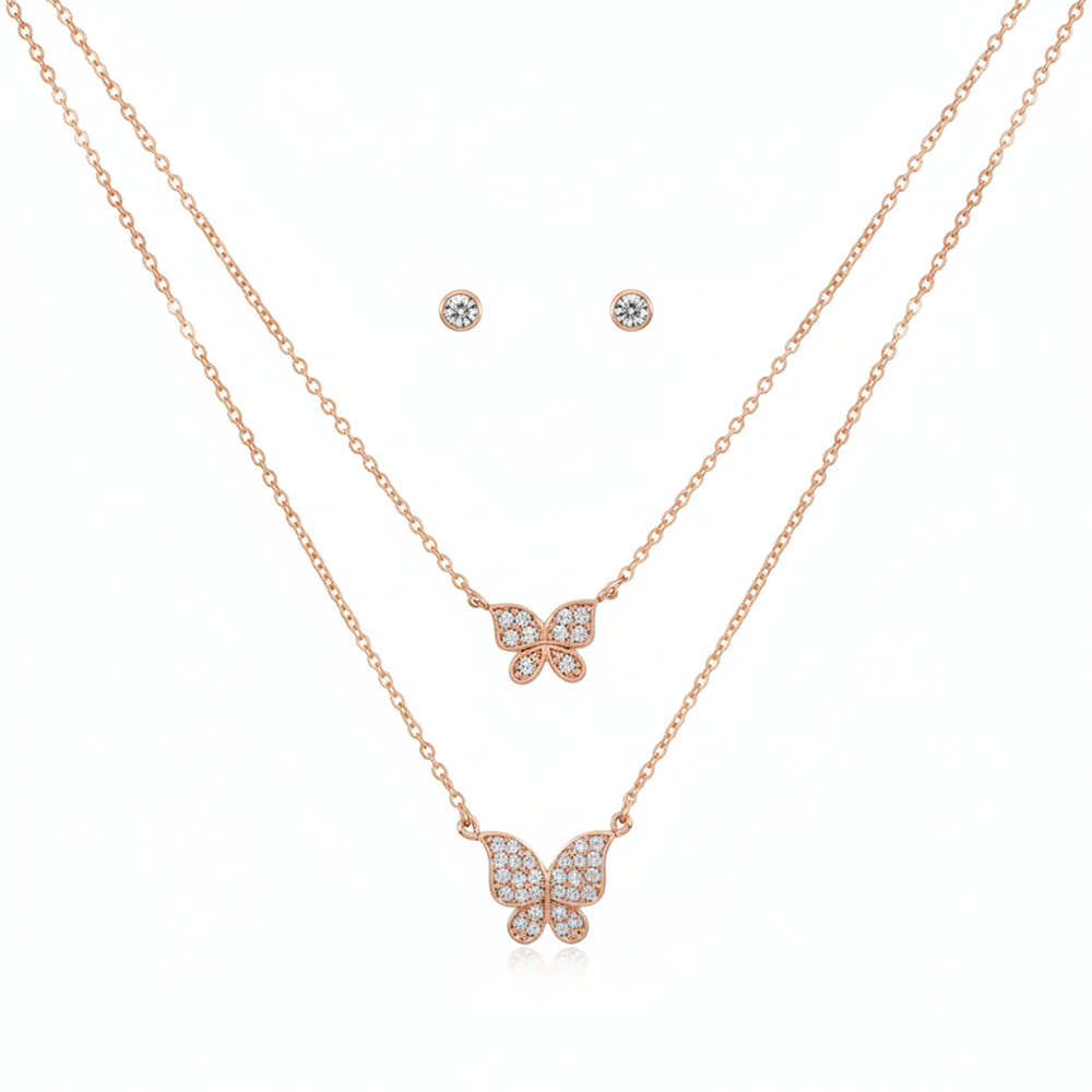 Aeropostale Set De Collar Doble de Mariposas Y Zarcillos de Punto