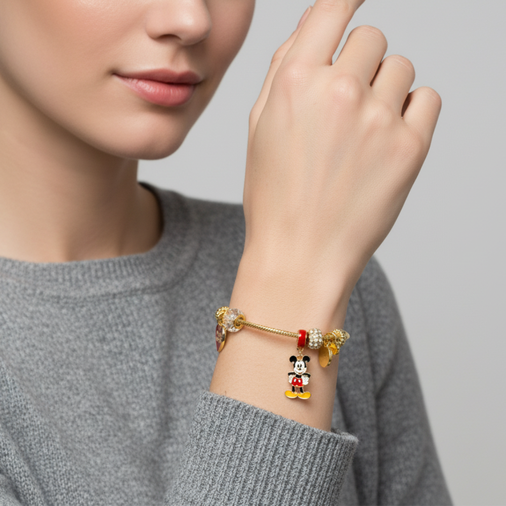 Disney Pulsera Con Dije De Mickey Mouse Golden