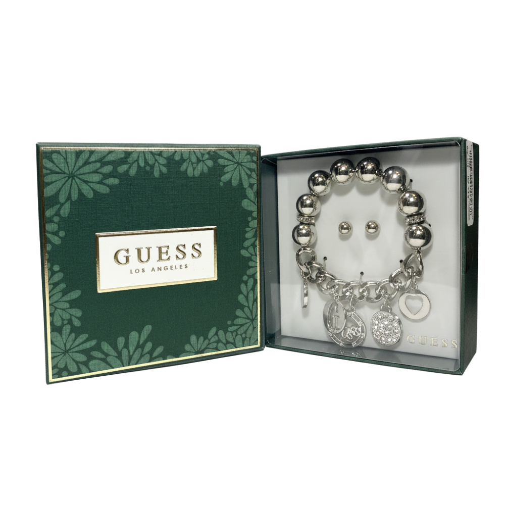 Guess Set De Pulsera Y Zarcillos Plated Logo
