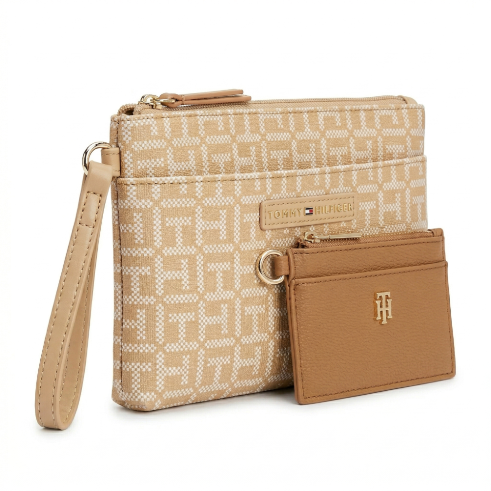 Tommy Hilfiger Cartera Muñequera Beige Monogram Wristlet