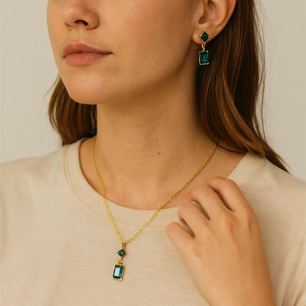 Nine West Set De Collar Y Zarcillos Dije Green