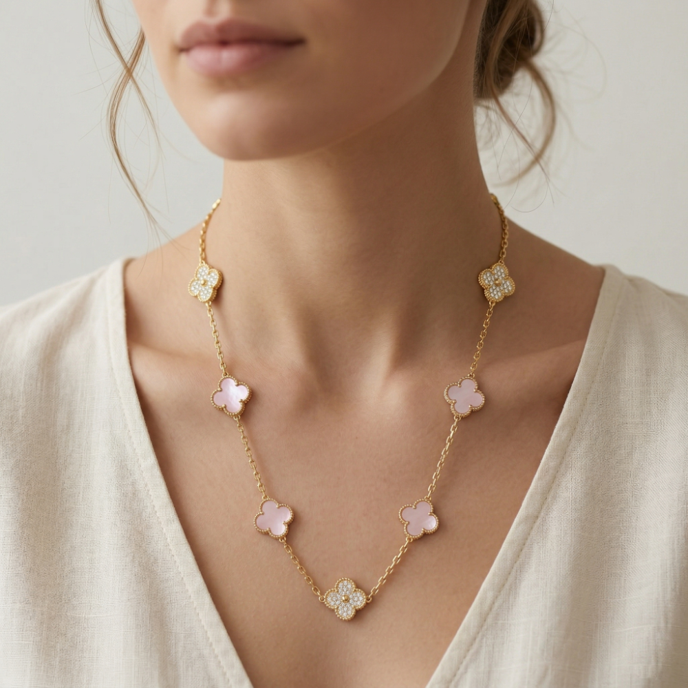 Element Of Love Collar De Trebol Golden & Pink