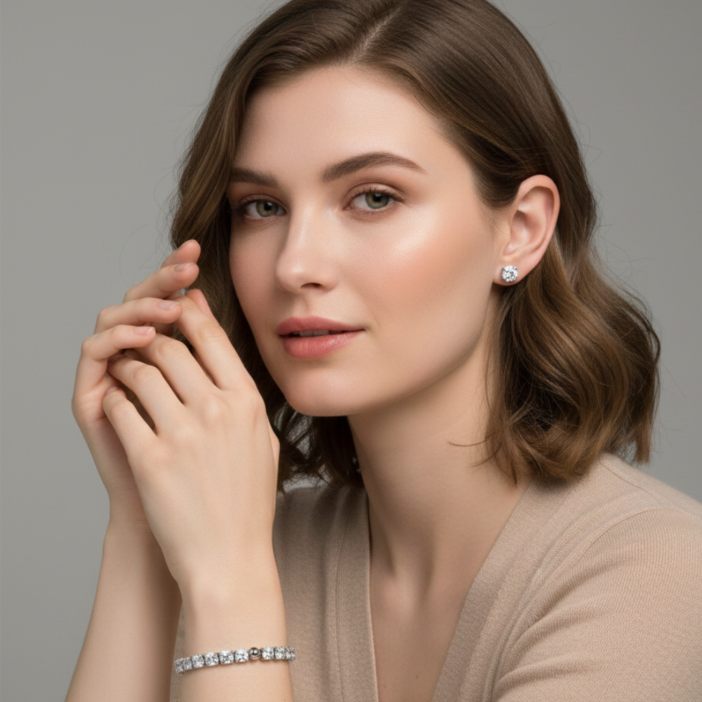 Camila Rose Set De Pulsera y Zarcillos Fine Silver Plated Cubic Zirconia