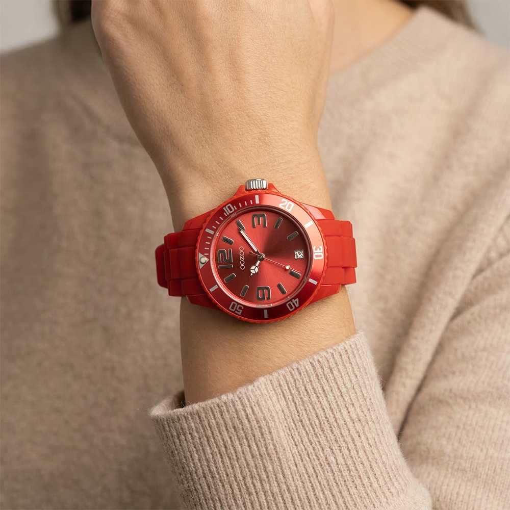 Oozoo Reloj Deportivo Correa De Silicone Para Damas Red