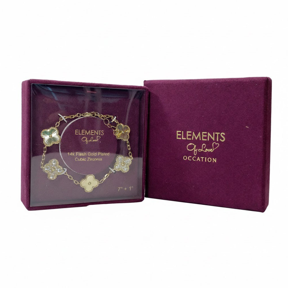 Element Of Love Pulsera De Trébol Green Flash Gold Plated Cubic Zirconia