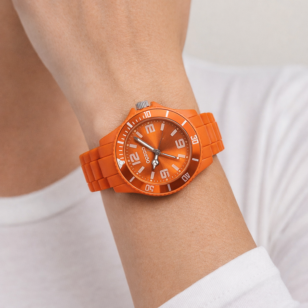 Oozoo Reloj Deportivo Correa De Silicone Para Damas Fluorescent Orange
