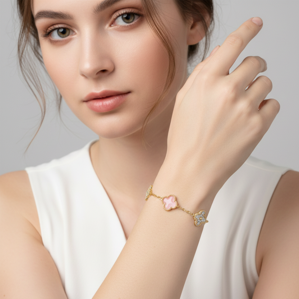 Element Of Love Pulsera De Trébol Pink Zirconia