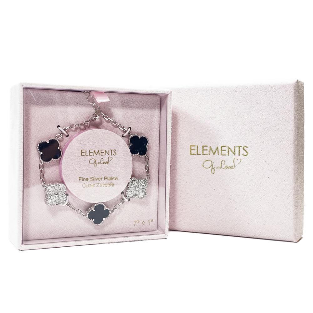 Element Of Love Pulsera De Trébol Black & Silver