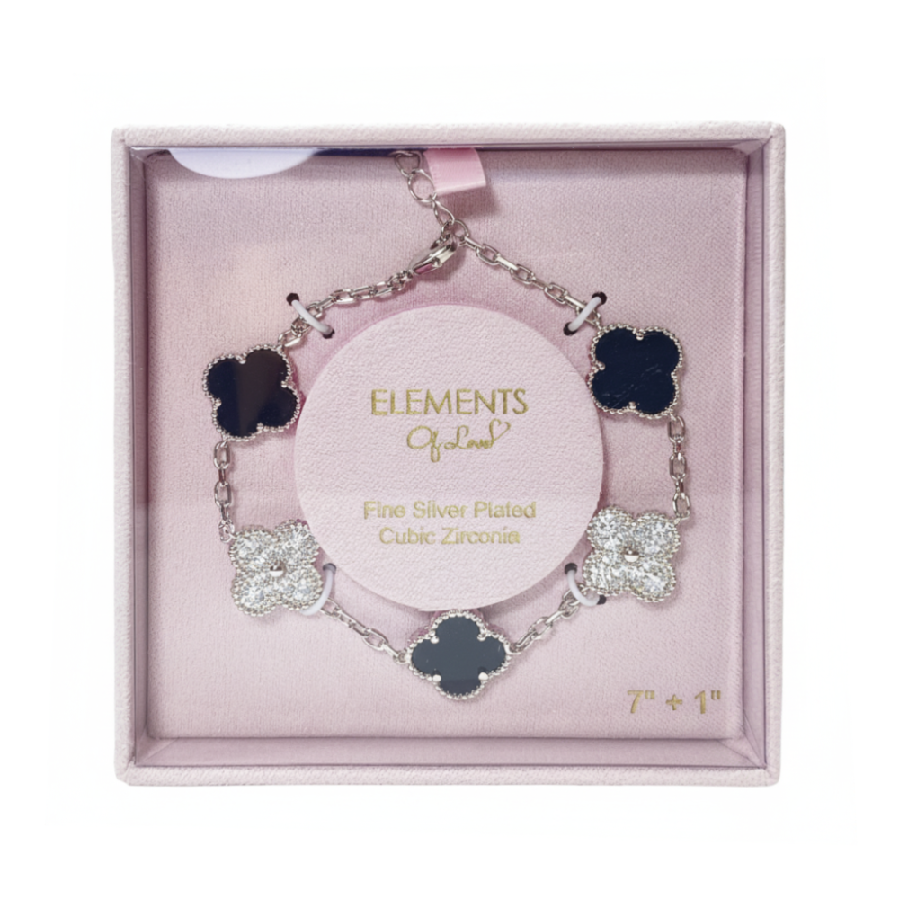 Element Of Love Pulsera De Trébol Black & Silver