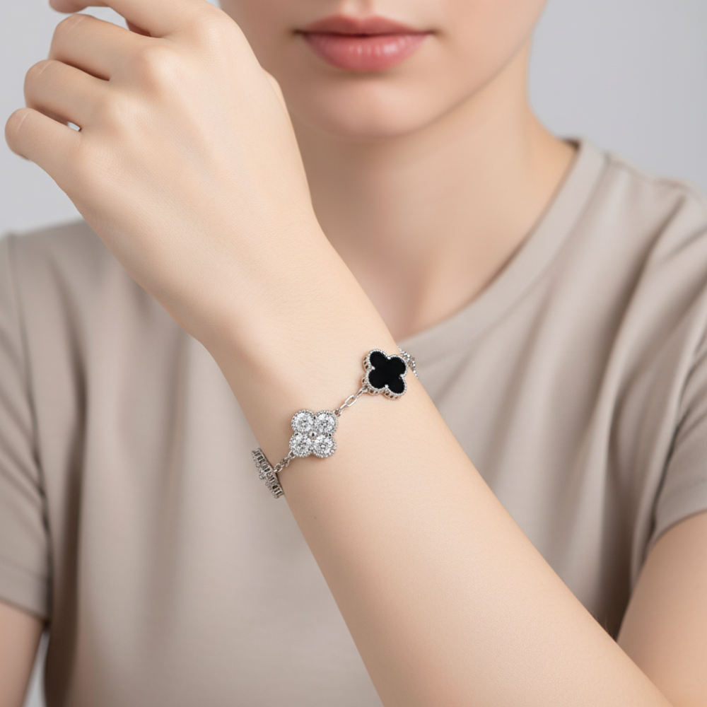 Element Of Love Pulsera De Trébol Black & Silver