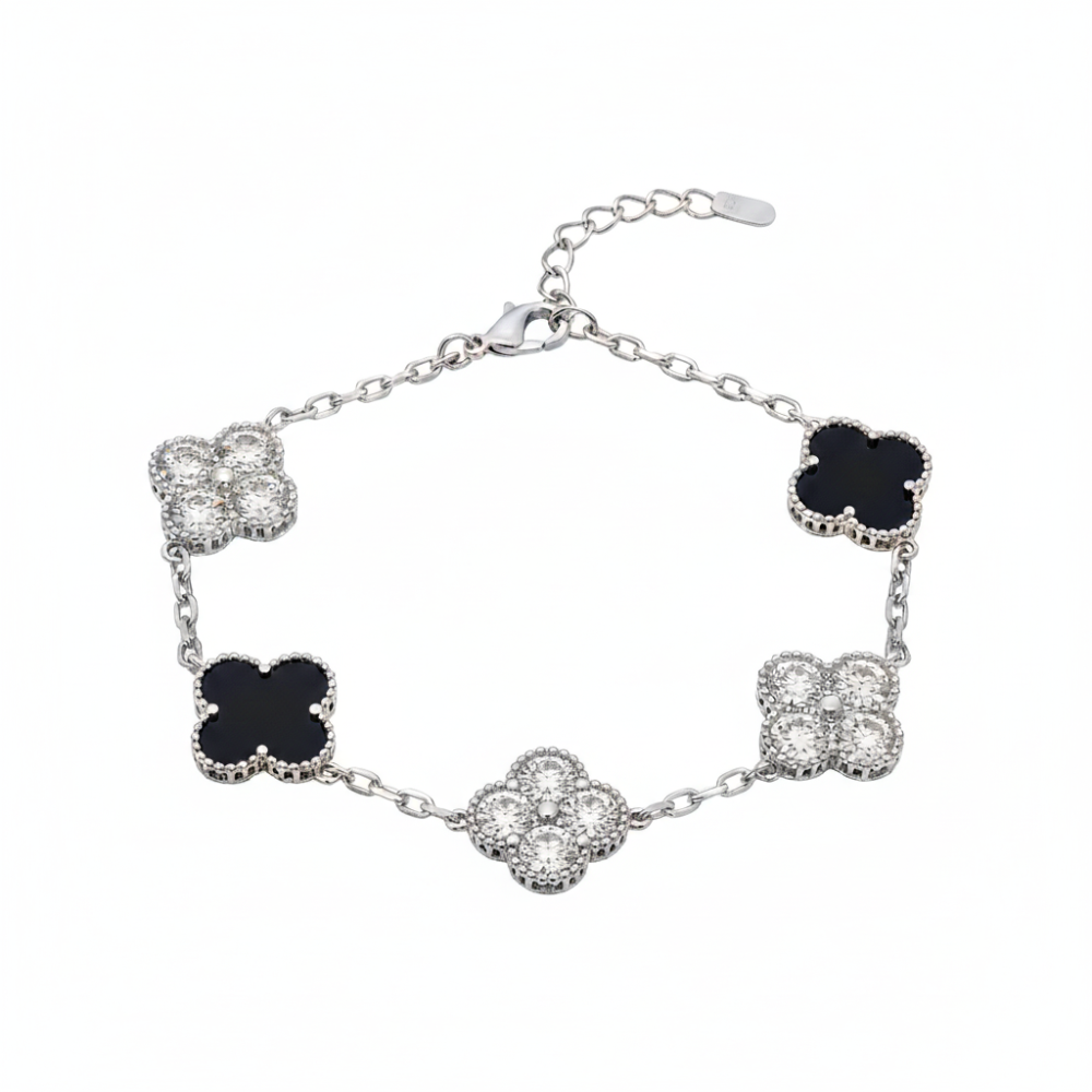 Element Of Love Pulsera De Trébol Black & Silver