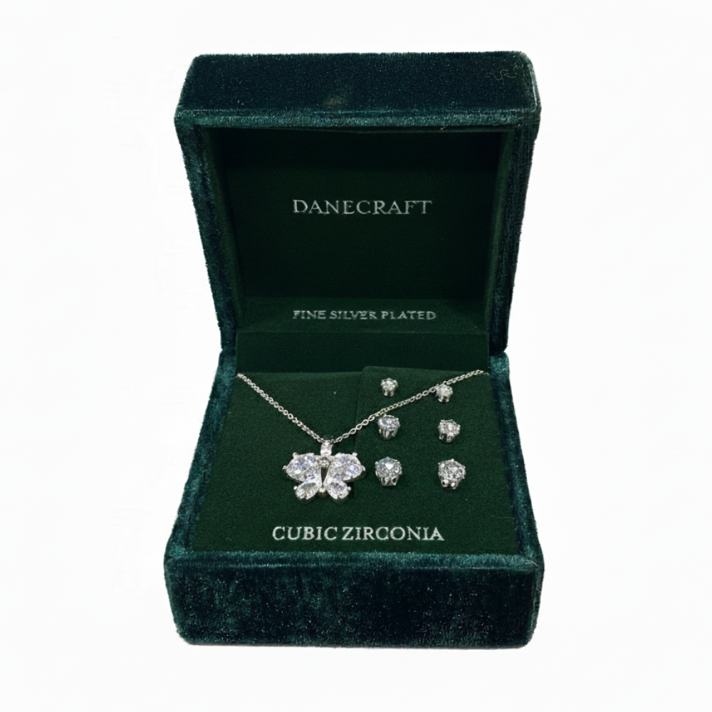 Danecraft Set De Collar Mariposa Y Zarcillos Cubic Zirconia