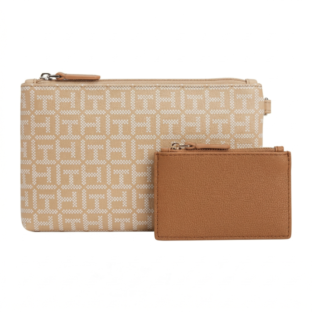 Tommy Hilfiger Cartera Muñequera Beige Monogram Wristlet