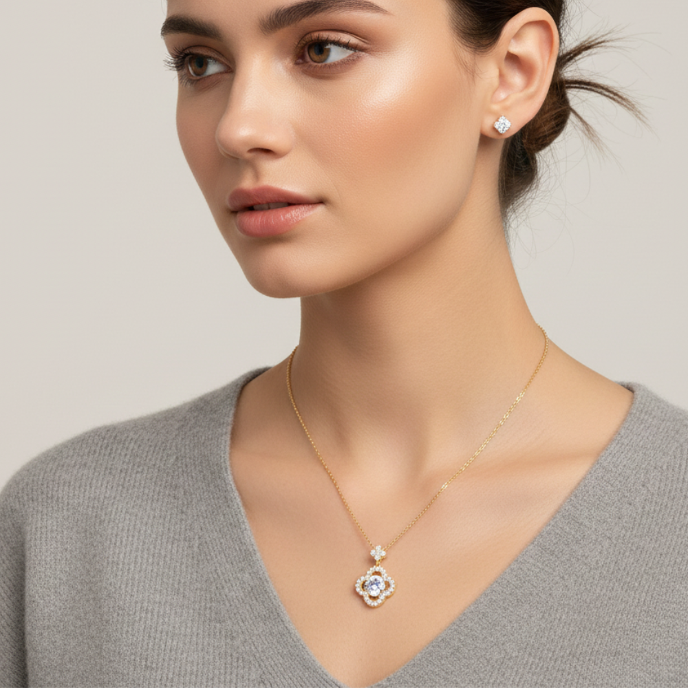 Danecraft Set De Collar Y Zarcillos Trebol Cubic Zirconia